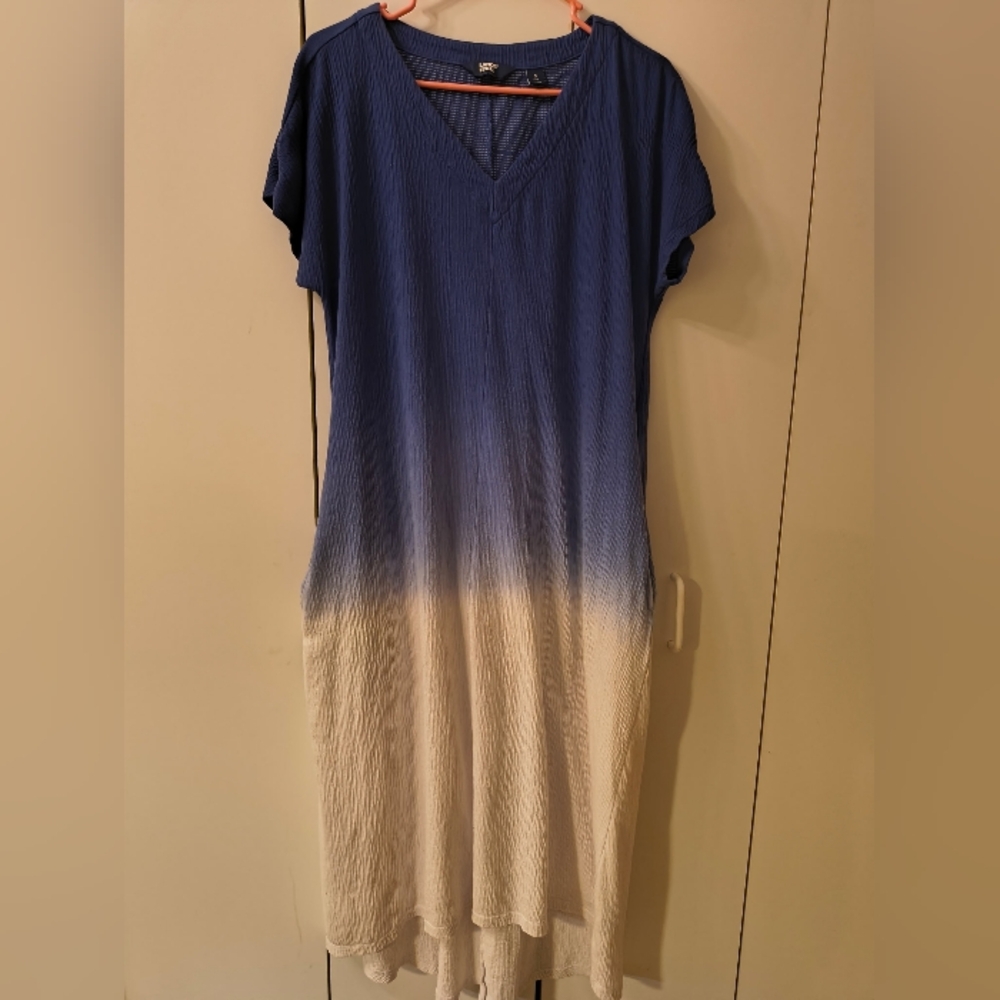 Lands End Navy Dip Dry Maxi Hi/Low Dress Nice!